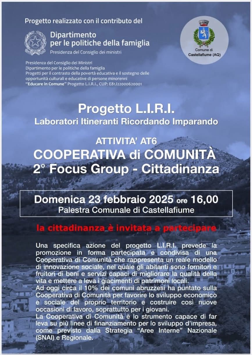 Locandina - 2° focus Group progetto L.I.R.I.